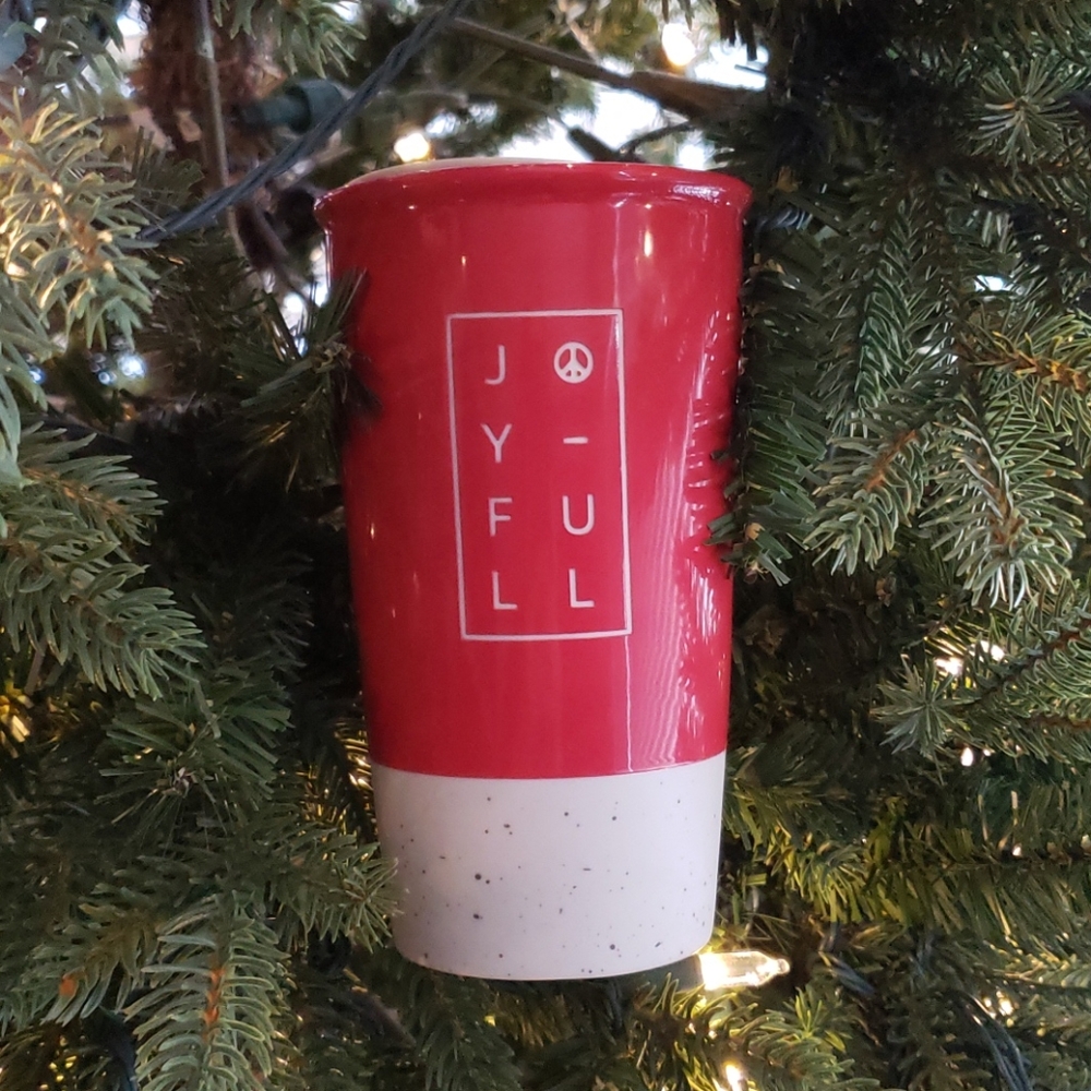 STARBUCKS Red Ceramic JOYFUL Travel Mug Tumbler - Picture 4 of 7